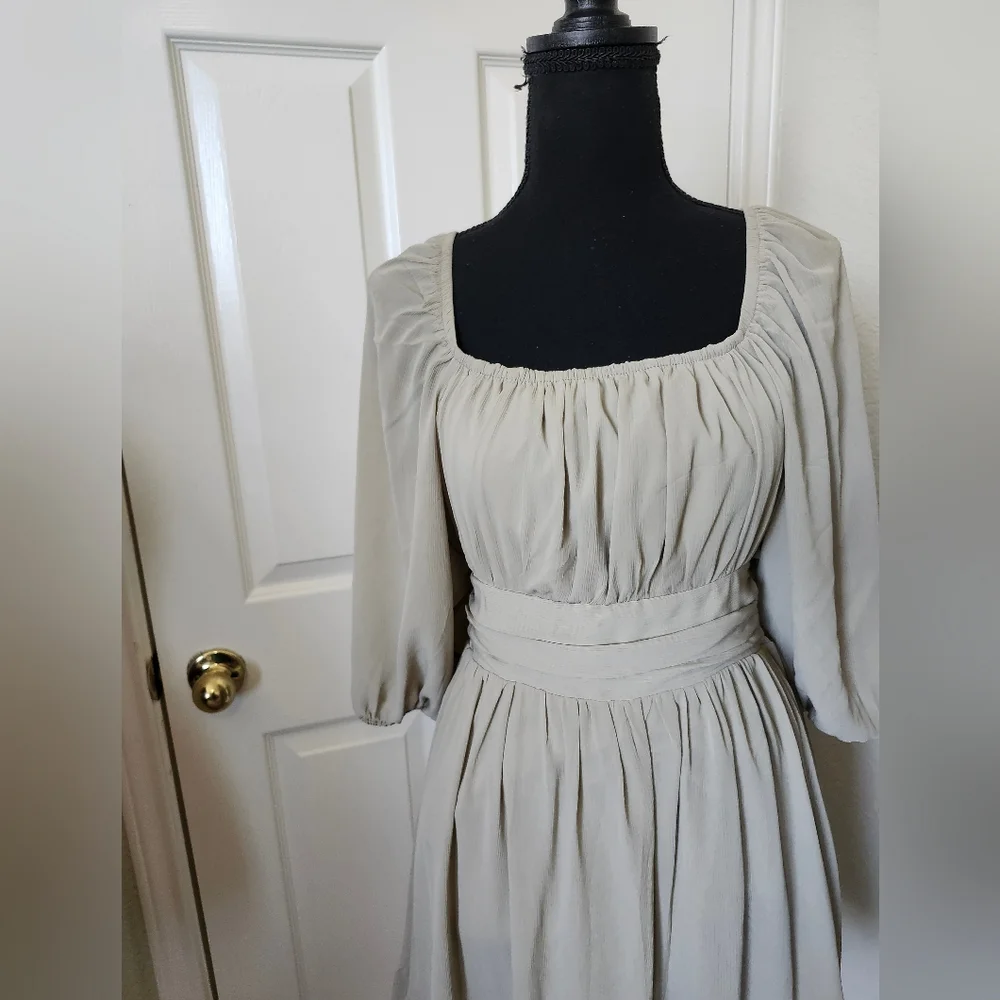 Light Gray Ruffle-Hem Midi Dress - Brand Unspecified
